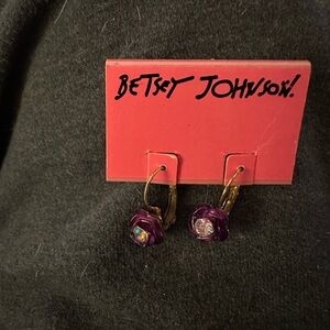 Betsey Johnson Purple Rose Gold Earrings